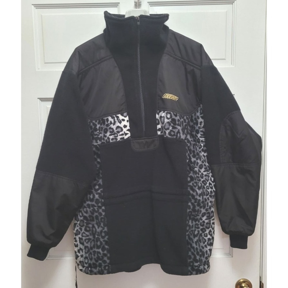 Goodboy Korea Streetwear Black Leopard Print 1/4 Zip Fleece Jacket - One Size